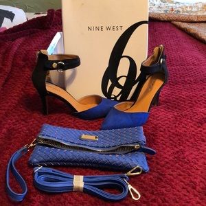 Nine West Shoes - Leather blue and black zipper back pumps Nine West Shoes - Leather blue and black zipper back pumps